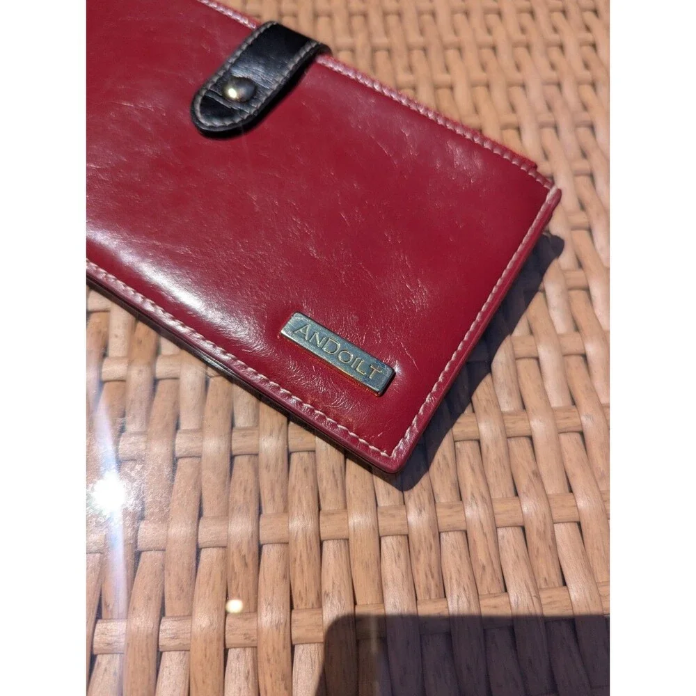 Vintage Andoilt Red leather Bifold wallet lots‎ of Credit card slots
